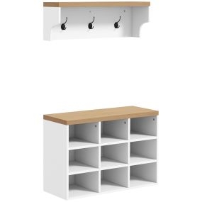 Recibidor con perchero y banco zapatero 2 en 1 blanco 75x30x50 cm y 75x20x22,5 cm