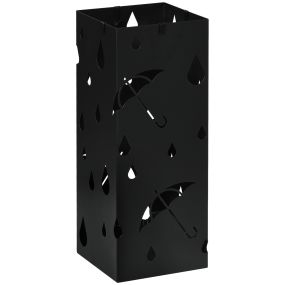 Paragüero de acero negro con 4 ganchos y bandeja extraíble 15,5x15,5x41 cm