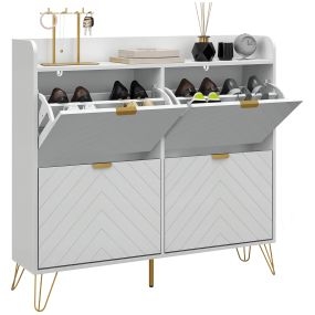 Zapatero Estrecho con 4 Cajones Abatibles, Mueble Zapatero con Estantes Ajustables, para 16 Pares de Zapatos, para Pasillos, Entradas, 106x24x102 cm, Blanco