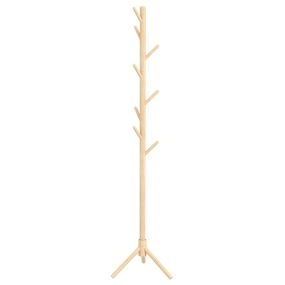 Perchero de pie de madera natural con 8 ganchos 40x40x165 cm