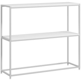 Mesa consola de recibidor con estante abierto y estructura de acero antivuelco 100x30x87 cm blanco