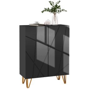 Zapatero moderno de entrada con estantes ajustables y cierre suave 72x31,5x95 cm negro brillo