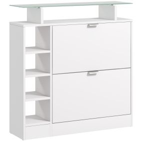 Zapatero moderno de entrada con cajones abatibles y estantes ajustables 89x25x92 cm blanco
