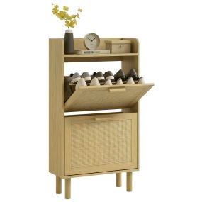 Mueble zapatero de recibidor estilo bohemio para 18 pares con 2 cajones y 1 estante abierto roble