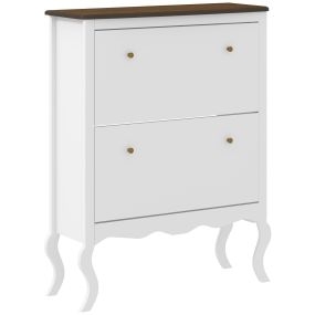 Mueble zapatero estilo francés blanco con 2 cajones abatibles y estantes ajustables 84x29x109 cm