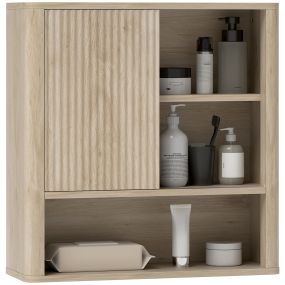 Armario de baño de pared con estantes ajustables y puerta corredera 60x20x62 cm natural