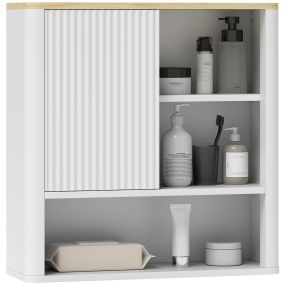 Armario de baño de pared con estantes ajustables y puerta corredera 60x20x62 cm blanco