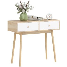 Mesa de consola estrecha con 2 cajones estilo moderno roble para pasillo entrada salón dormitorio