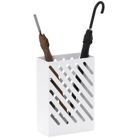 Paragüero de acero galvanizado blanco con bandeja extraíble y 4 ganchos 28x14x41 cm