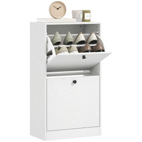 Zapatero estrecho de 2 puertas con estantes ajustables para 8 pares, 47x26x85 cm, blanco veteado