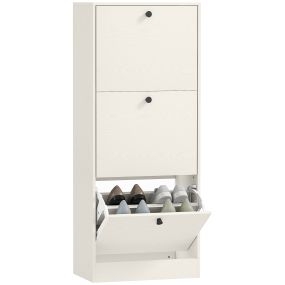 Zapatero estrecho de 3 puertas con estantes ajustables para 12 pares, 47x28x115 cm, blanco veteado