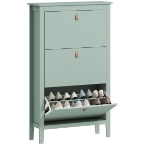 Zapatero Estrecho 3 Puertas, Zapatero Entrada Recibidor, Estantes Ajustables, Tiradores de PU, para 21 Pares de Zapatos, para Pasillo, Espacios Reducidos, 80x24x131 cm, Verde Claro