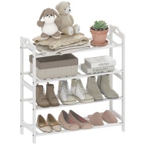 Zapatero de bambú de 4 niveles para 12 pares 67,5x24,7x72 cm blanco