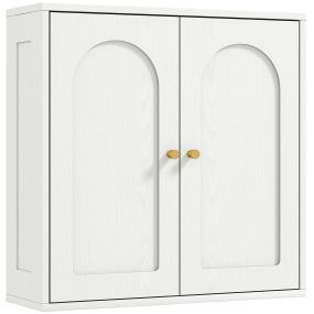 Armario de Baño de Pared Mueble de Baño Colgar con Estantes 2 Puertas con Diseño de Arco Tiradores Dorados 60x20x60 cm Blanco
