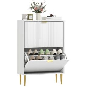 Zapatero estrecho con 2 puertas acanaladas y estantes ajustables para 12 pares 60x24x91,5 cm blanco