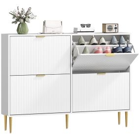 Zapatero Estrecho con 4 Puertas Acanaladas Zapatero Entrada Recibidor con Estantes Ajustables para 20 Pares de Zapatos 105x24x91,5 cm Blanco