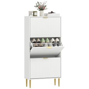 Zapatero estrecho de 3 puertas acanaladas con estantes ajustables para 18 pares, blanco 60x24x122,5 cm
