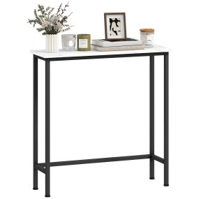 Mesa consola moderna estrecha con superficie efecto mármol y marco de metal 75x24x76 cm blanco y negro