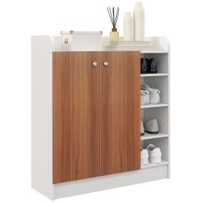 Mueble zapatero estrecho de 2 puertas con estantes ajustables para 12 pares 83x30x90 cm natural