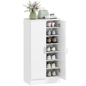 Zapatero de 2 puertas con 6 estantes ajustables para 14 pares de zapatos 55x35x108 cm blanco