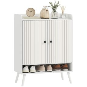Zapatero de 2 puertas con lamas, estantes ajustables y compartimento abierto, 75x35x97 cm, blanco