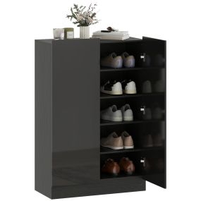 Zapatero de 2 puertas brillo negro con cierre suave, estantes ajustables y ventilación, 72x34,5x103 cm