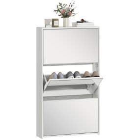 Zapatero estrecho 3 puertas con espejo blanco 65x17x114,5 cm para 9 pares