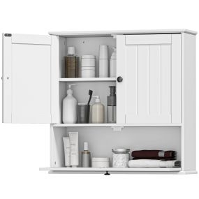 Armario de Baño de Pared, Mueble de Baño Colgar Rústico con Estante Ajustable, Doble Puerta, Puerta Abatible y Cierre Magnético, para Cocina, Lavadero, sobre el Inodoro, Blanco