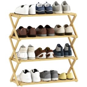 Zapatero estrecho de bambú plegable de 4 niveles sin instalación natural