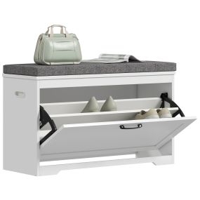 Banco zapatero moderno con asiento acolchado y estante ajustable para 8 pares, 80x30x50 cm, blanco