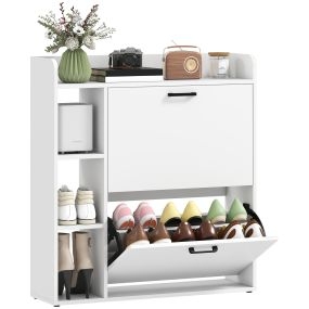 Zapatero estrecho de 2 puertas con 3 estantes laterales ajustables, 83x24x90,5 cm, blanco