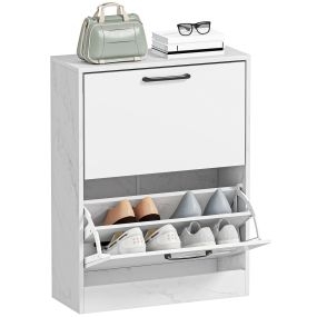 Zapatero estrecho 2 puertas alto brillo diseño mármol blanco 60x24x80 cm para 8 pares