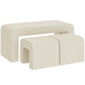 Juego de 3 bancos zapateros de pana crema, grande y 2 pequeños, 104x44x48 cm
