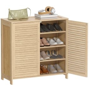 Mueble zapatero de bambú con puertas de persiana, estantes ajustables, 80x35x80 cm, natural