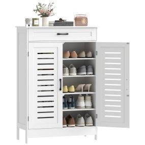 Mueble zapatero con cajón, puertas de rejilla, estantes ajustables, 78x37x115,8 cm, blanco