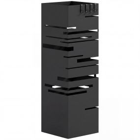 Paragüero metálico negro con 4 ganchos y bandeja extraíble 15,5x15,5x49 cm
