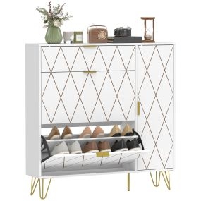 Zapatero estrecho blanco con 2 cajones abatibles y estantes ajustables, 110x25x110,6 cm