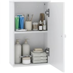 Armario de baño de pared blanco 30x14x50 cm con puerta de cierre suave y estante ajustable