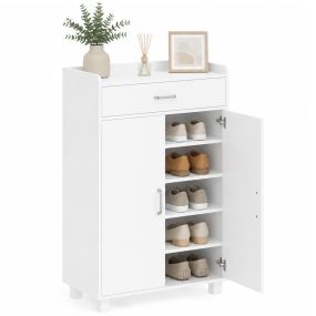Mueble Zapatero con 1 Cajón y 5 Estantes, Armario para Zapatos Moderno con Estantes Ajustables, Zapatero Entrada Recibidor para 12-15 Pares en Pasillo, 62,5x35x95 cm, Blanco