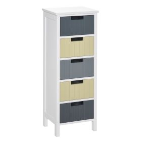 Cómoda de madera con 5 cajones multicolor 35x28x90,5 cm para dormitorio, salón y baño