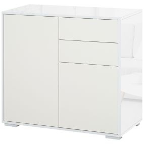 Aparador de cocina blanco brillante con 2 puertas, 2 cajones y estante ajustable 79x36x74 cm