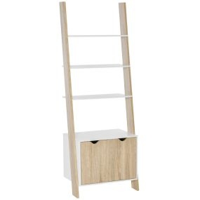 Estantería escalera de madera con 3 estantes y armario 60x40x171 cm roble y blanco