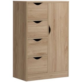 Armario auxiliar con 4 cajones 1 puerta y estante interior 54x29x83 cm roble