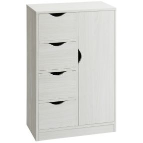 Armario auxiliar con 4 cajones, 1 puerta y estante interior 54x29x83 cm blanco con grano de madera