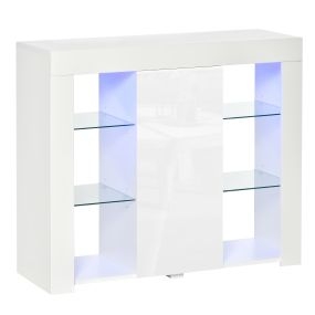 Aparador moderno con luces LED, 1 puerta, alto brillo, estantes ajustables, control remoto, blanco 97x35x83 cm