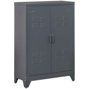Armario de almacenamiento de metal con doble puerta, cierre magnético y 2 estantes ajustables, 75x33x110 cm, gris