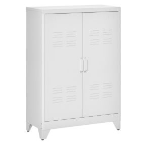 Armario de almacenamiento de metal con doble puerta, cierre magnético y 2 estantes ajustables, 75x33x110 cm, blanco