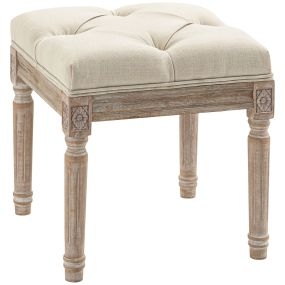 Taburete pie de cama con pies de madera y asiento acolchado beige 40x40x43 cm carga 120 kg