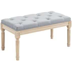 Banco pie de cama tapizado en lino sintético con patas de madera, gris claro