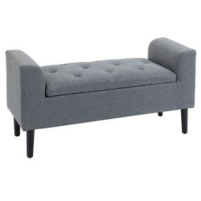 Banco Pie de Cama Acolchado con Espacio de Almacenaje Banqueta Multifuncional con Brazos Tapa Abatible y Patas de Madera para Dormitorio Salón 116x44x58 cm Gris